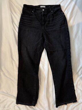 Loft Jeans Womens Black Curvy Pants Sz 6/28 Stretch High Rise Cropped Raw Hem